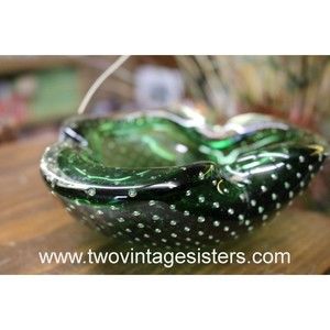 Murano Green Vintage Bubble Glass Ashtray